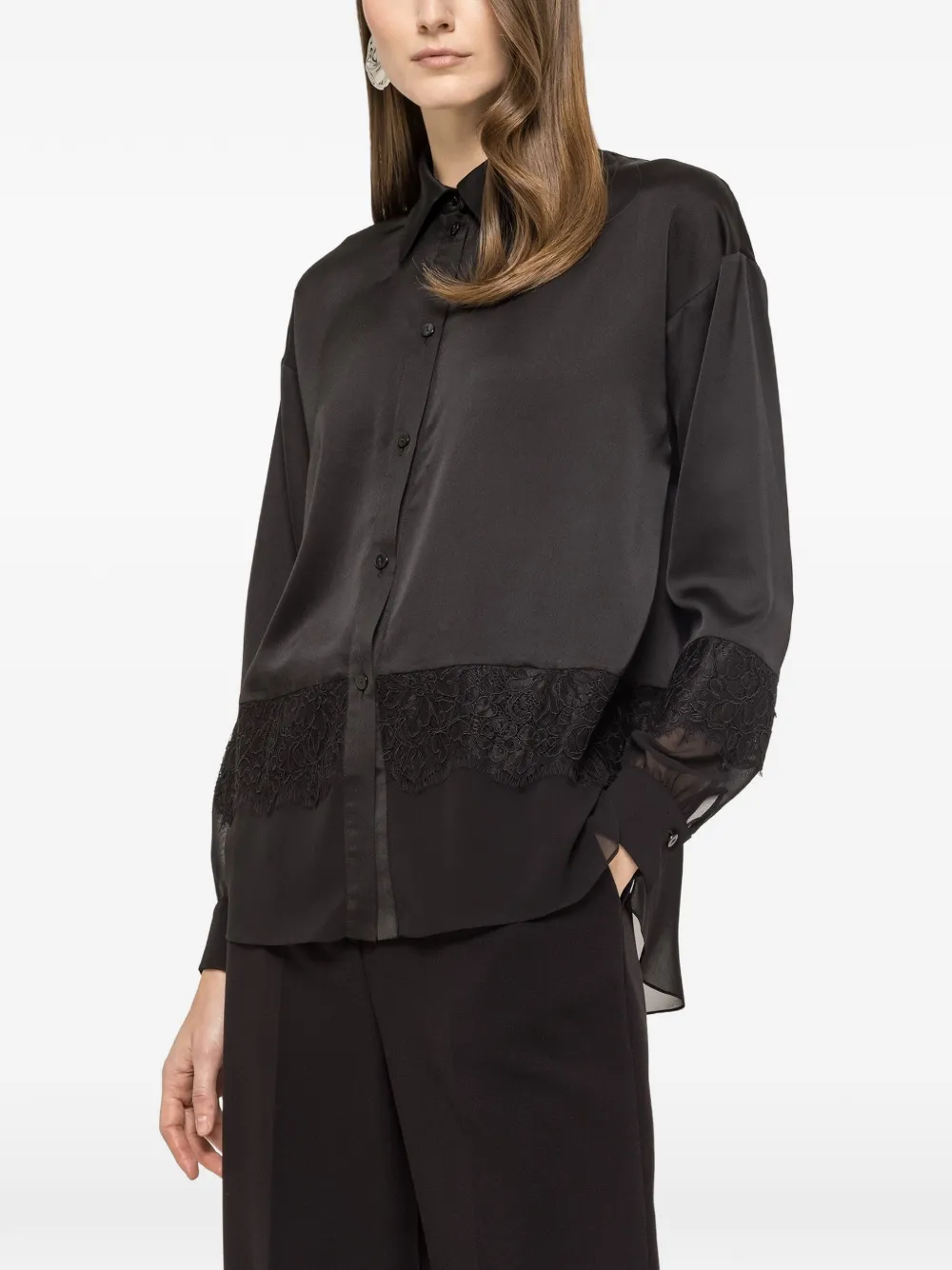 NISSA lace-panelling satin shirt - Nero