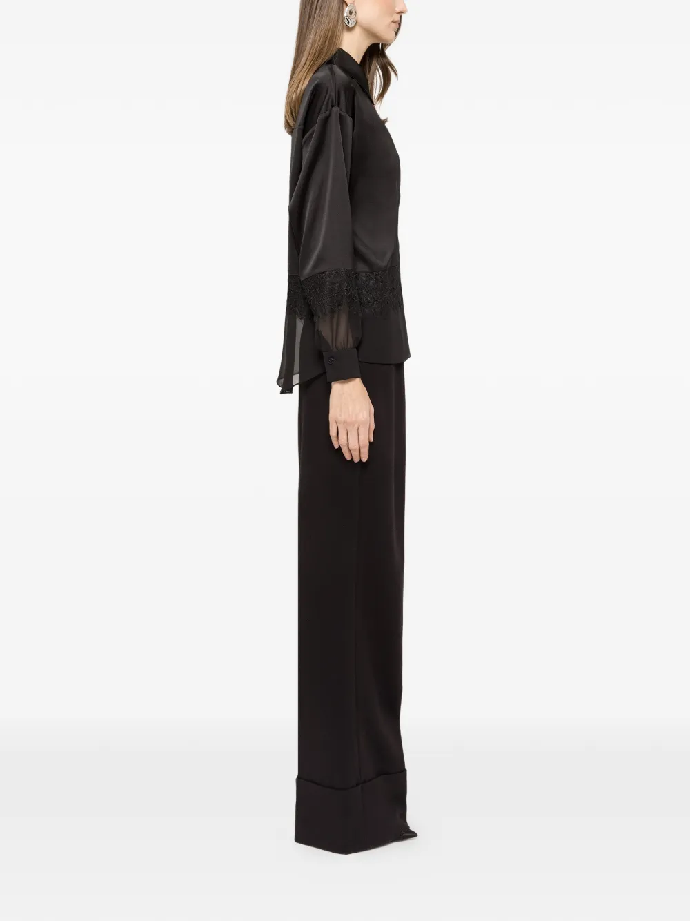  Nissa Camisa Con Panel De Encaje - Negro 