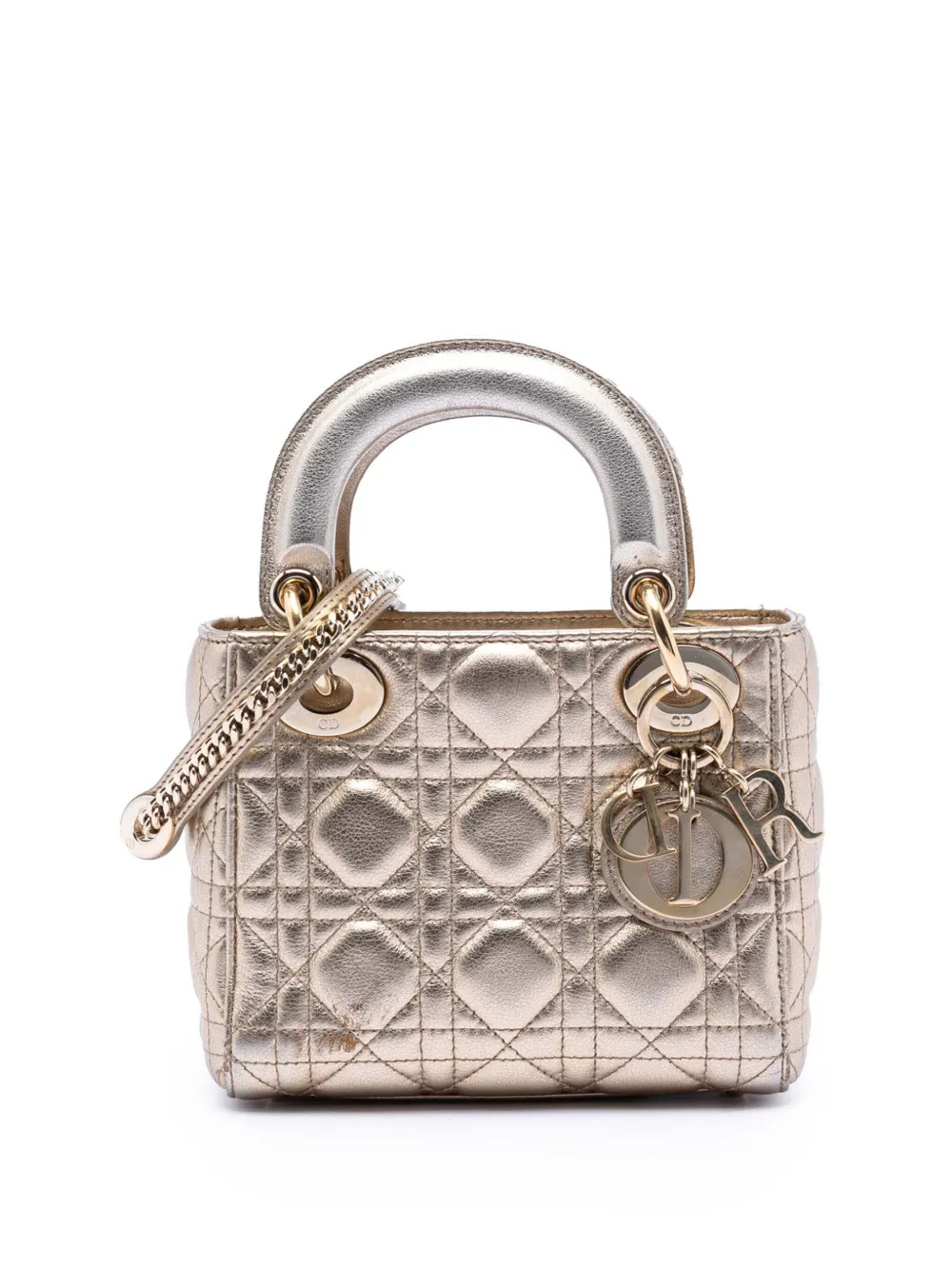 Christian Dior Pre-Owned 2018 Mini Metallic Lambskin Cannage Lady Dior satchel - Oro