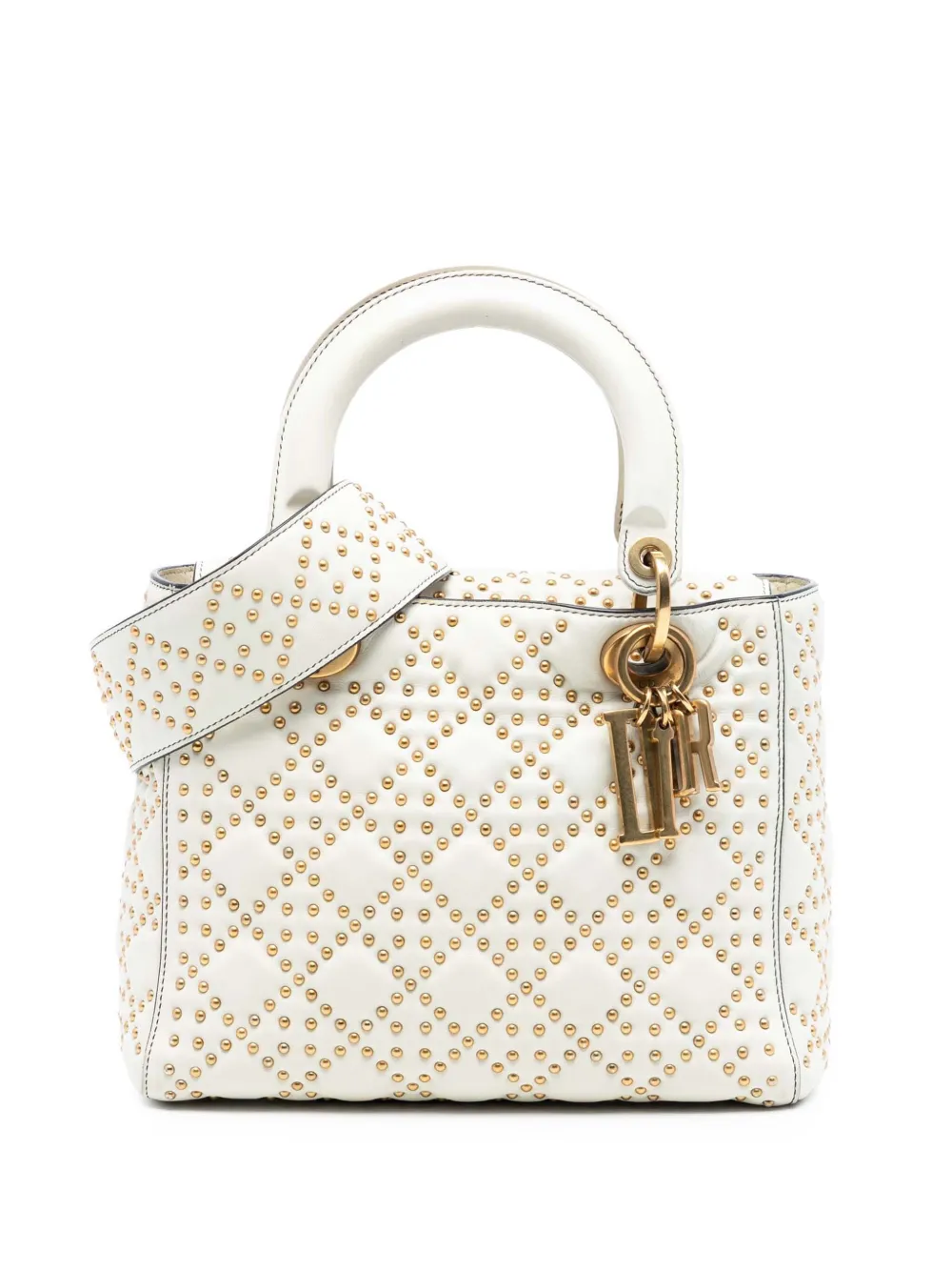 Christian Dior Pre-Owned 2018 Medium Lambskin Cannage Studded Supple Lady Dior satchel - Weiß