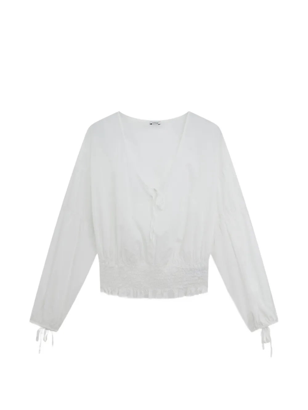 shirred ruffle trim top