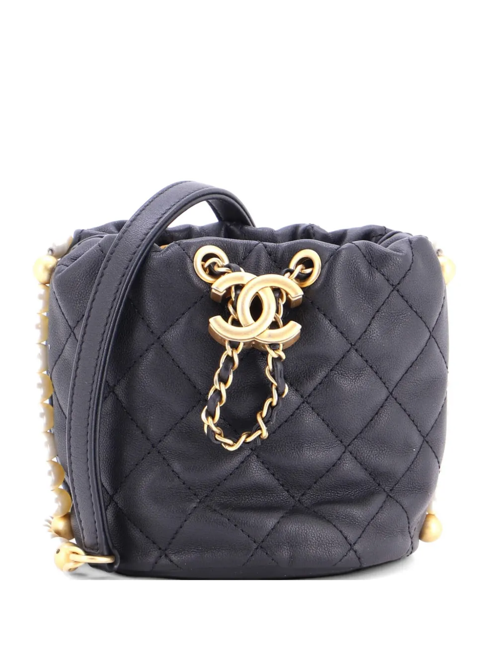 CHANEL Pre-Owned About Pearls Quilted Calfskin Mini bucket bag - Nero