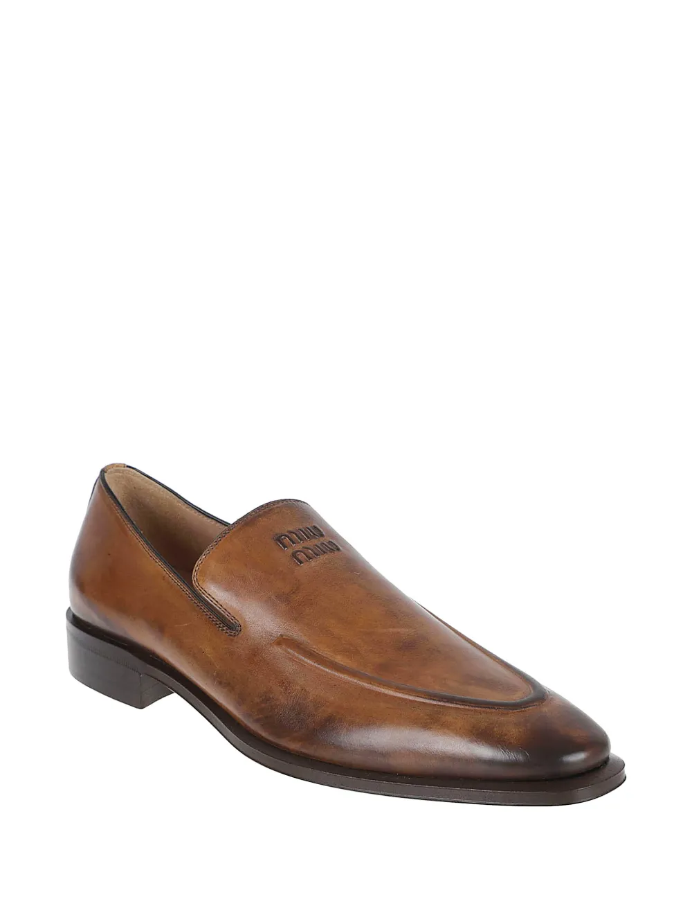 Miu Leren loafers met logo Bruin