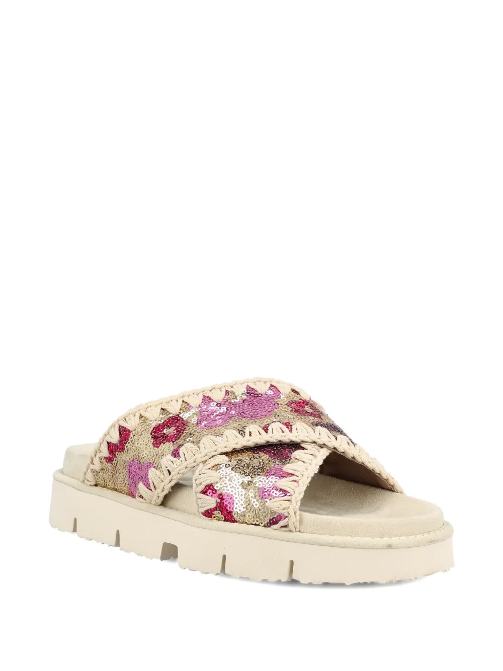 Mou floral criss-cross sandals Beige