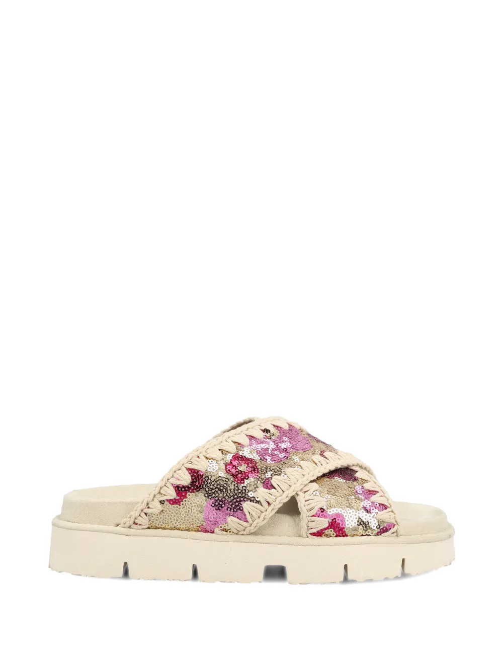 Mou floral criss-cross sandals Beige