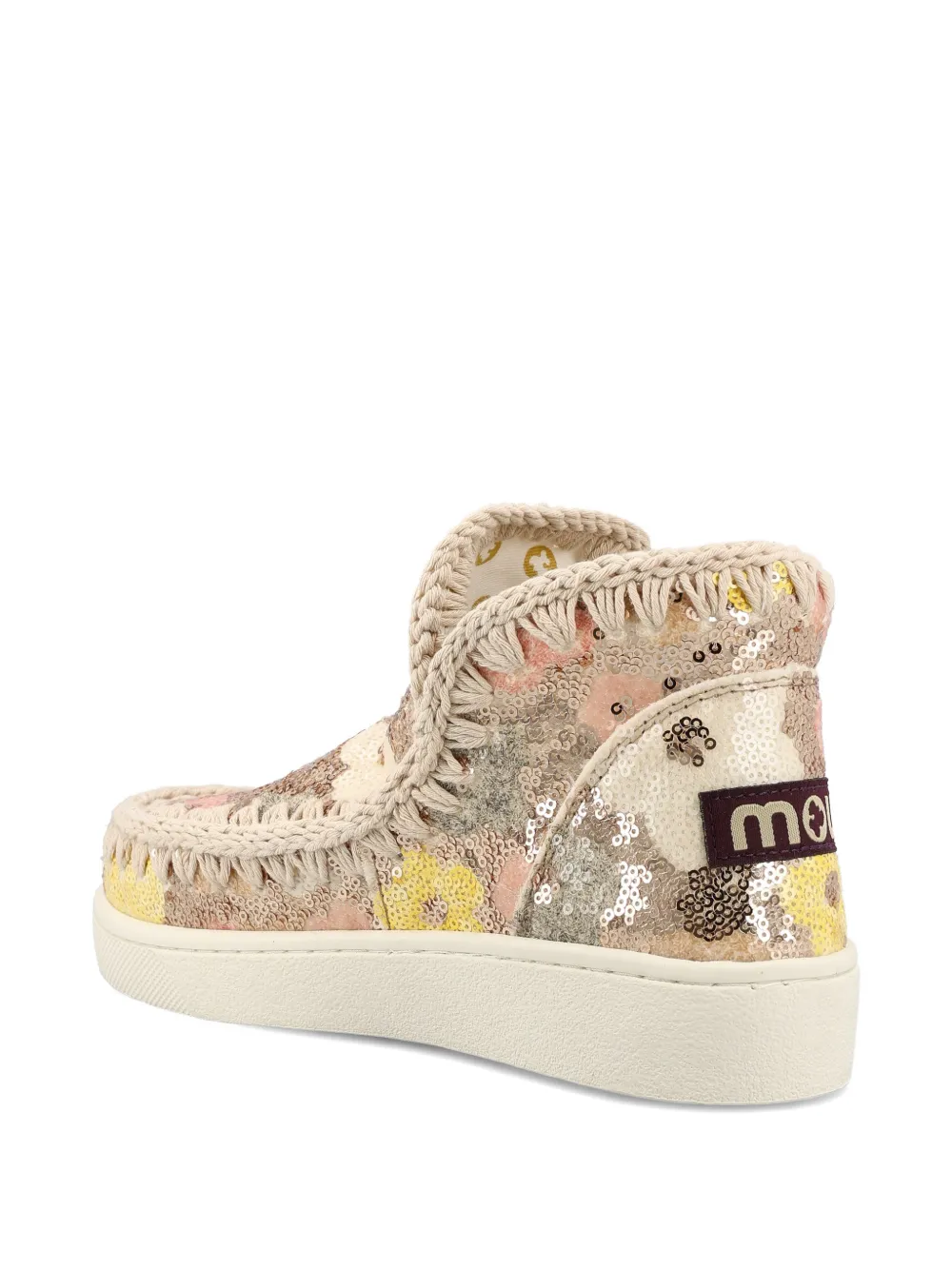 Mou Laarzen verfraaid met pailletten en bloemen Beige