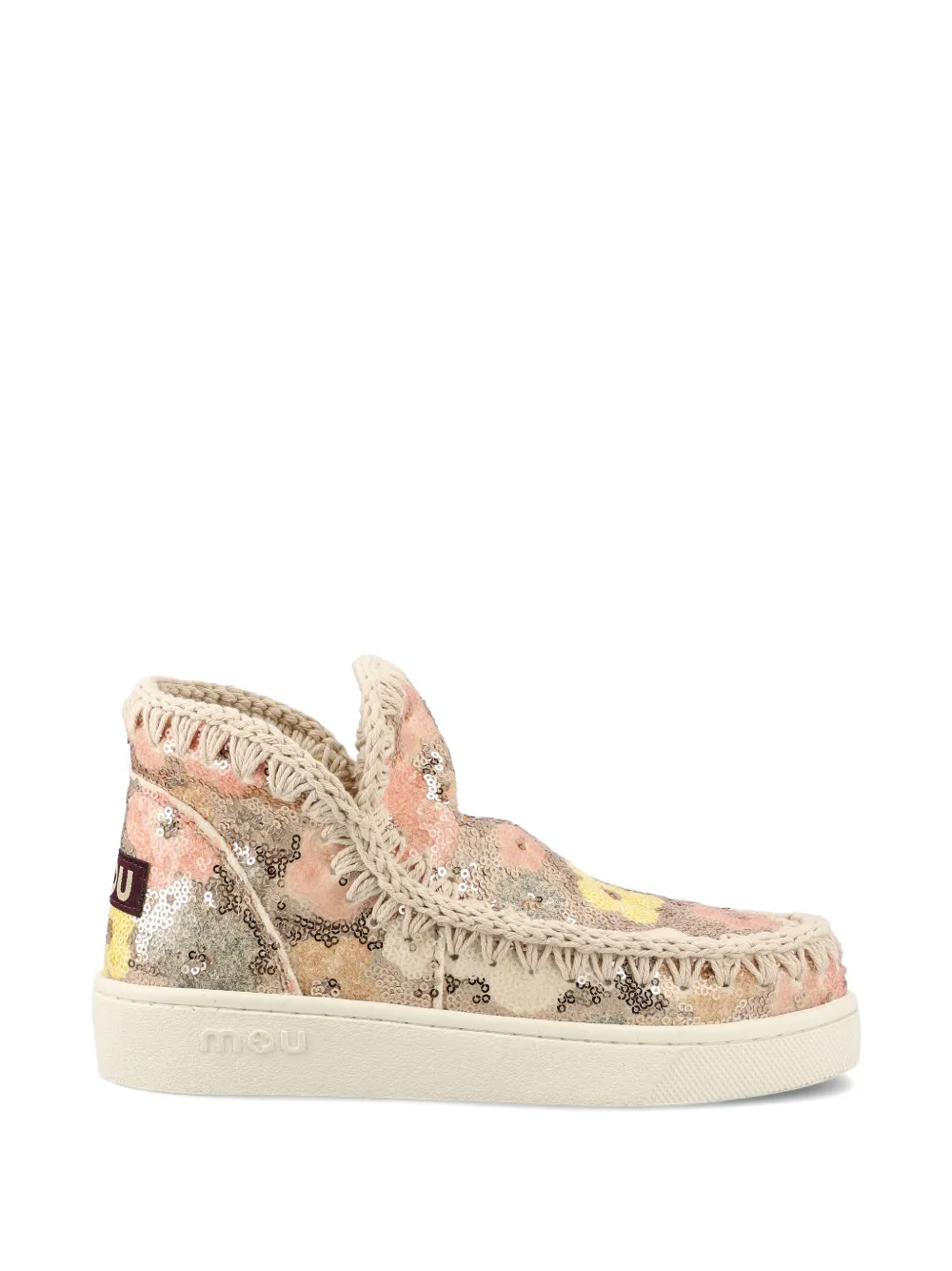 Mou Laarzen verfraaid met pailletten en bloemen Beige