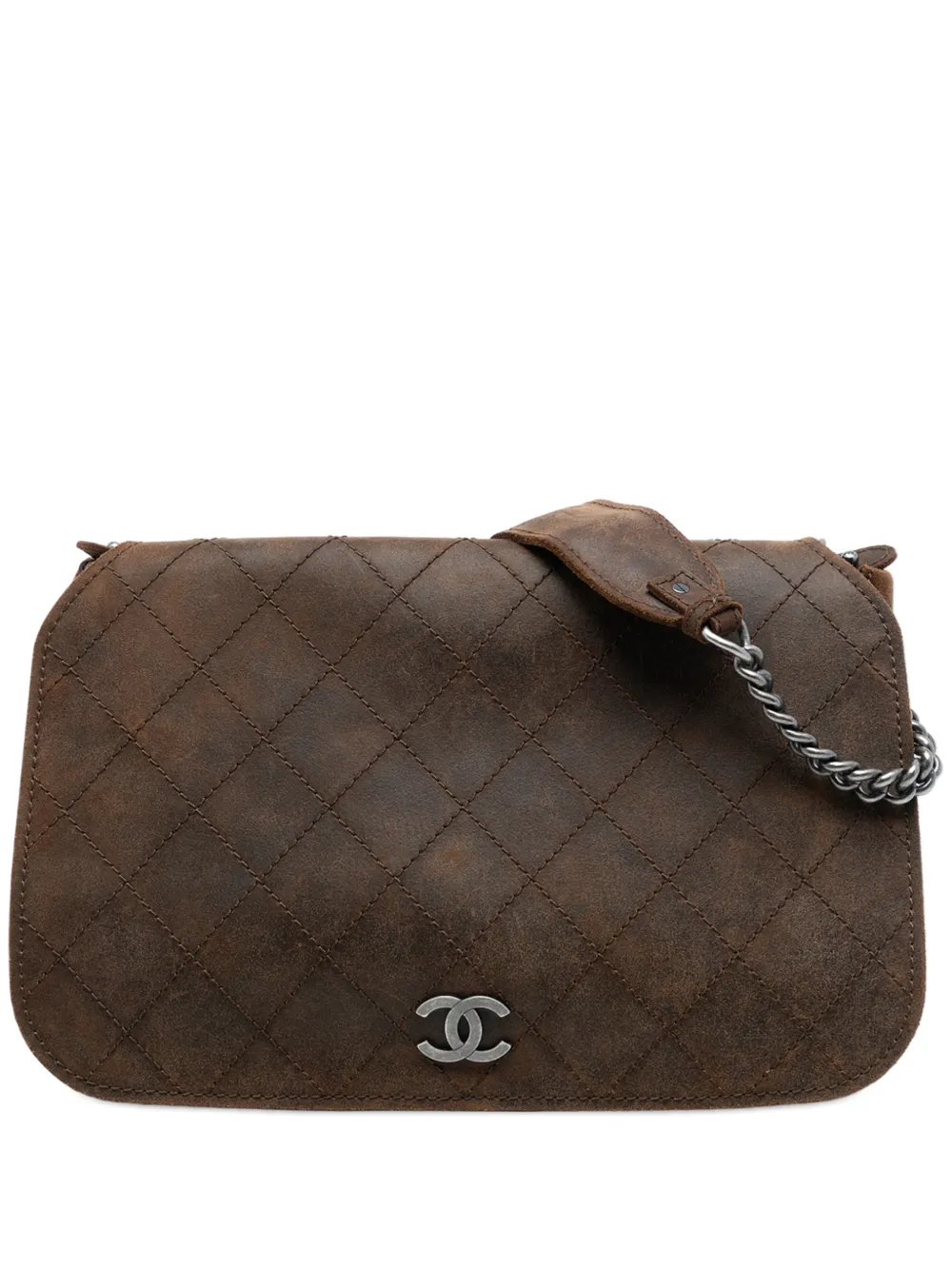 CHANEL Pre-Owned 2013-2014 Paris Edinburgh Large Quilted Nubuck Highlander Messenger Bag crossbody bag - Marrone