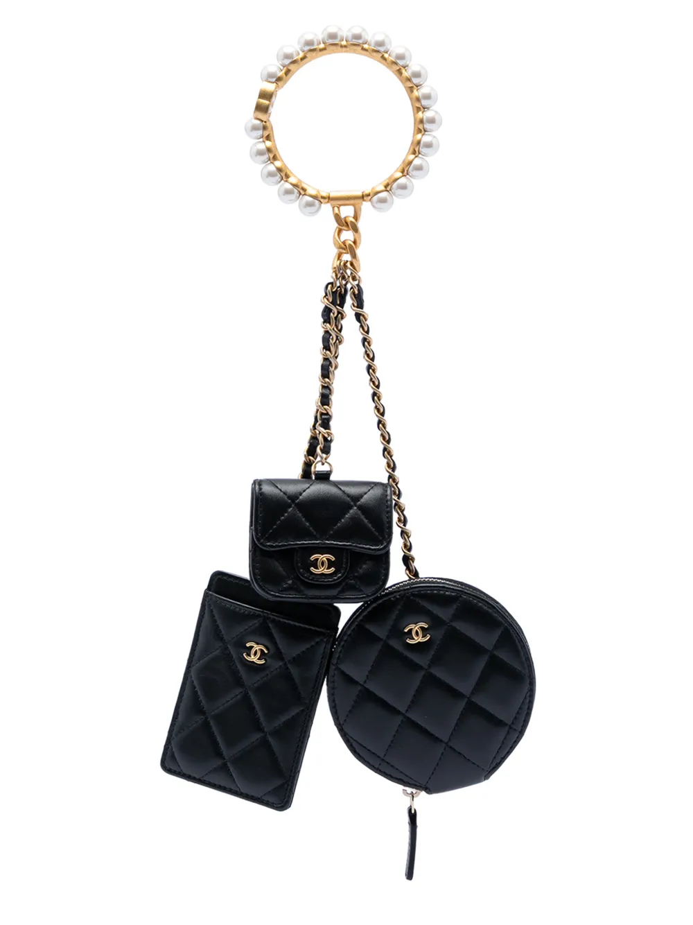 CHANEL Pre-Owned 2021 Quilted Lambskin Pearl Crown CC Wristlet Multi Pouches clutch bag - Black