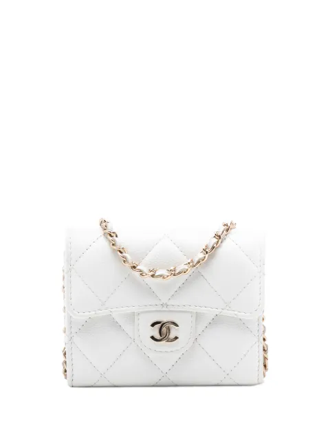 CHANEL Pre-Owned 2020 CC Quilted Caviar Flap Card Holder with Chain crossbody bag