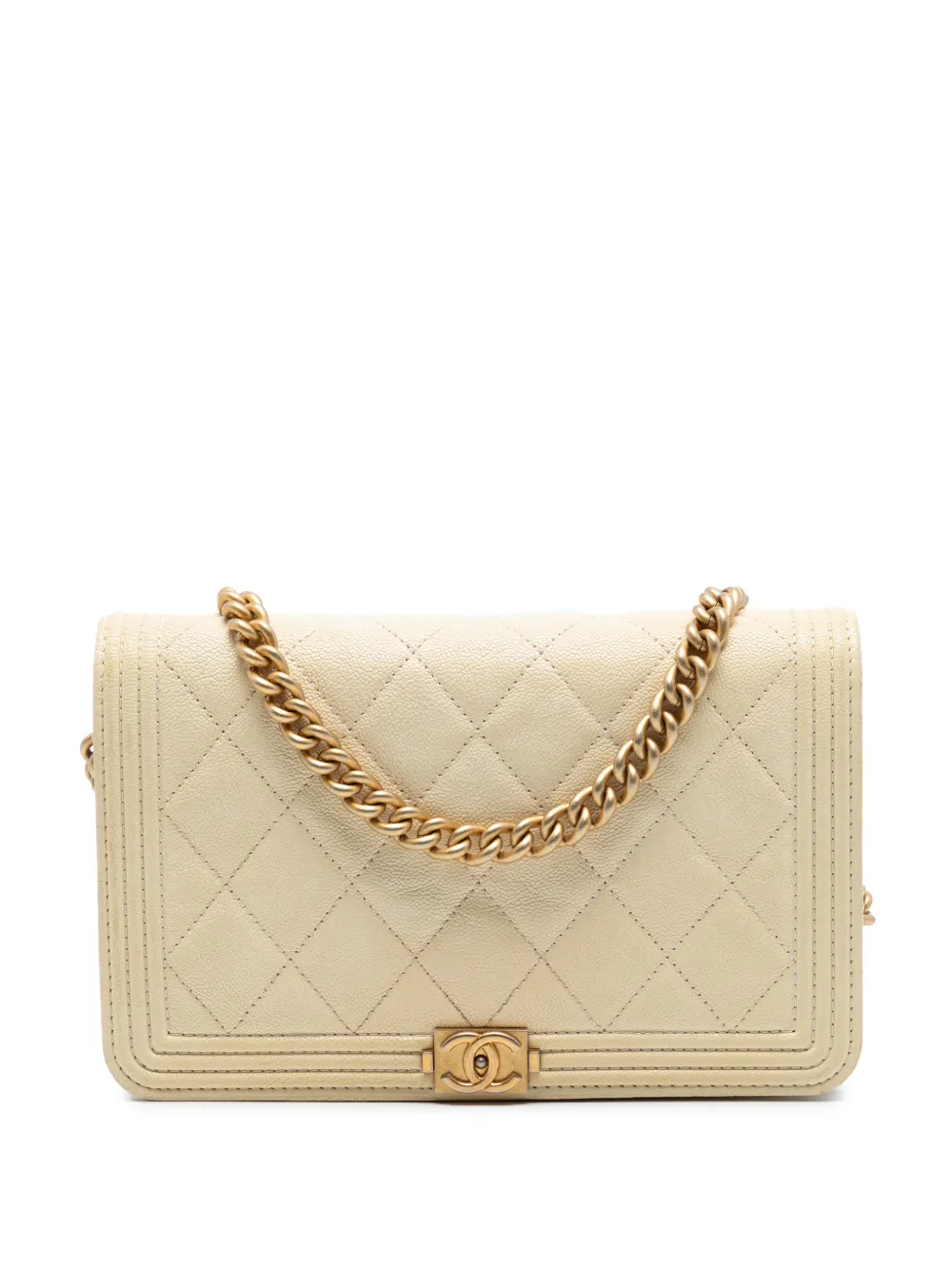 CHANEL Pre-Owned 2018-2019 Quilted Caviar Boy Wallet on Chain crossbody bag - Bianco