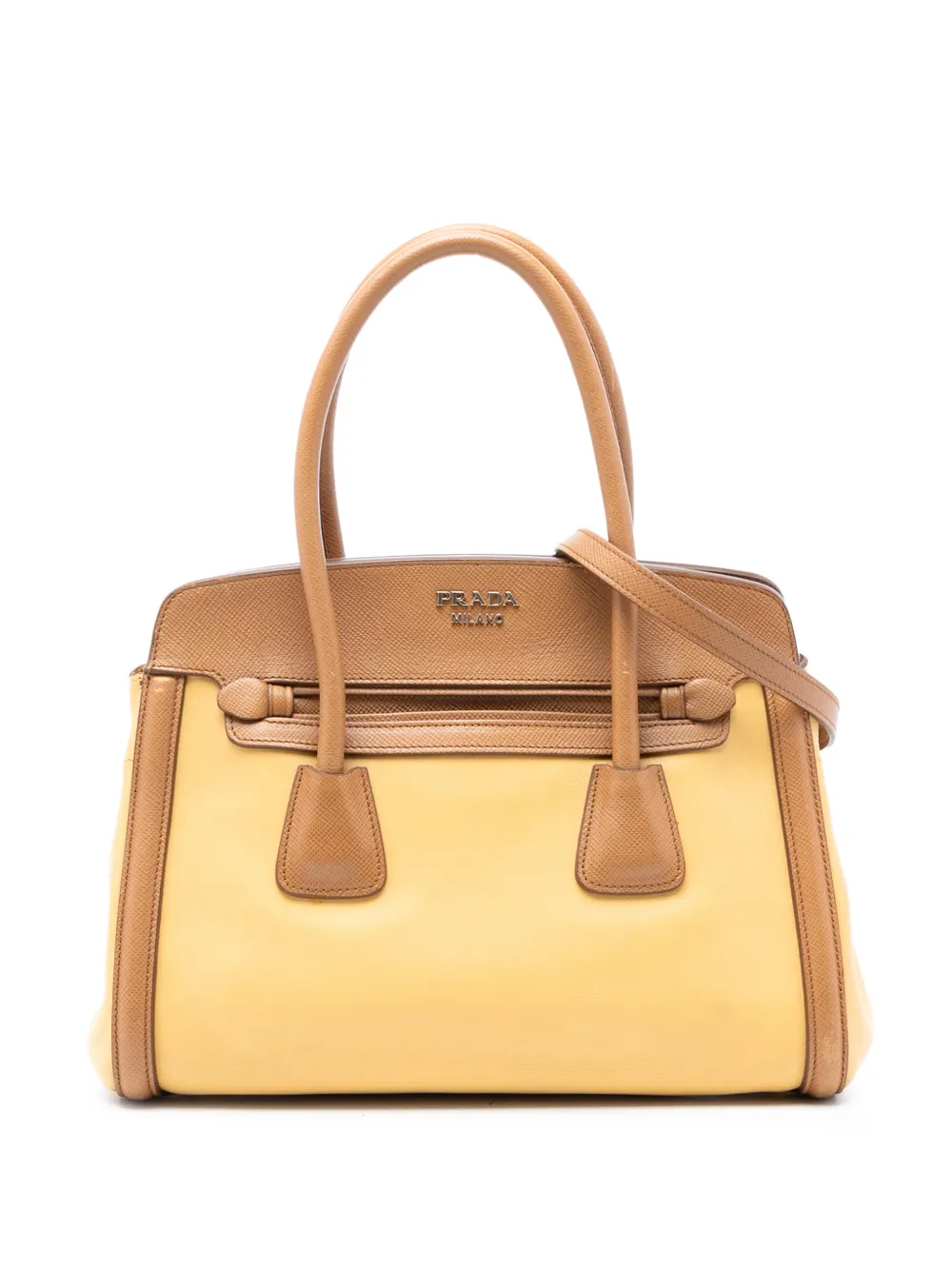 Prada Pre-Owned 2010-2026 Bicolor Saffiano Cuir Trimmed Leather satchel - Marrone