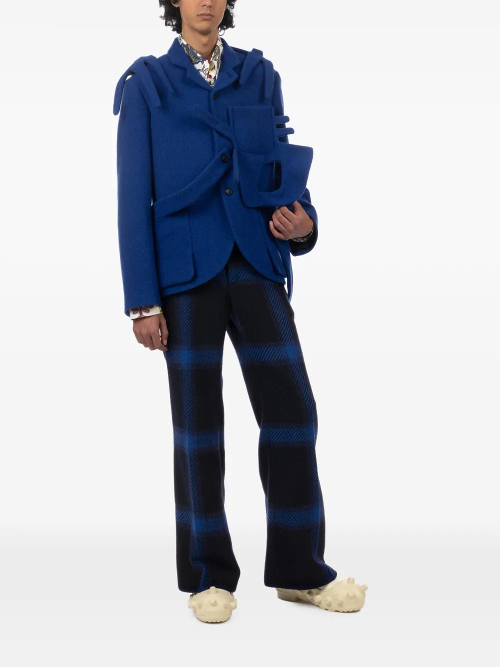 Walter Van Beirendonck Alien Boxy Deconstructed Blazer in Blue, view 2