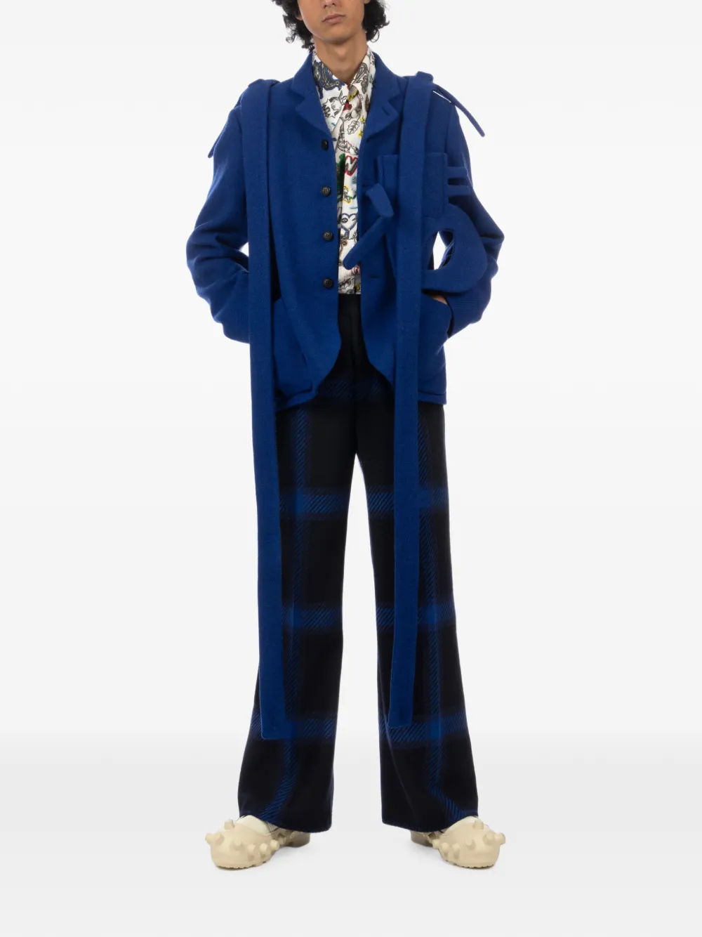 Walter Van Beirendonck Alien Boxy Deconstructed Blazer in Blue, view 3