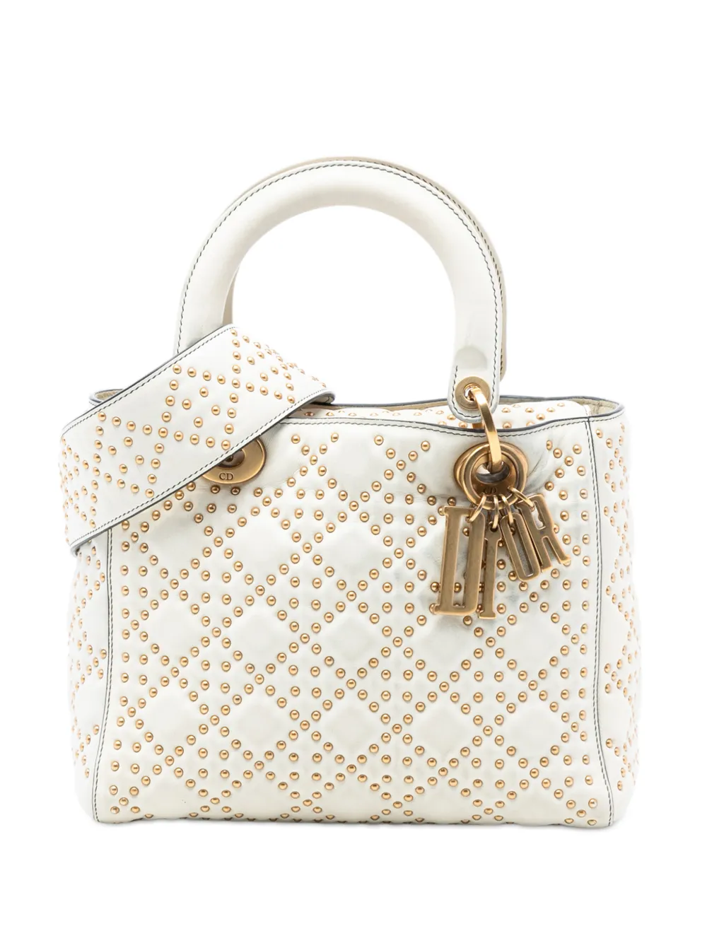 Christian Dior Pre-Owned 2017 Medium Lambskin Cannage Studded Supple Lady Dior satchel - White