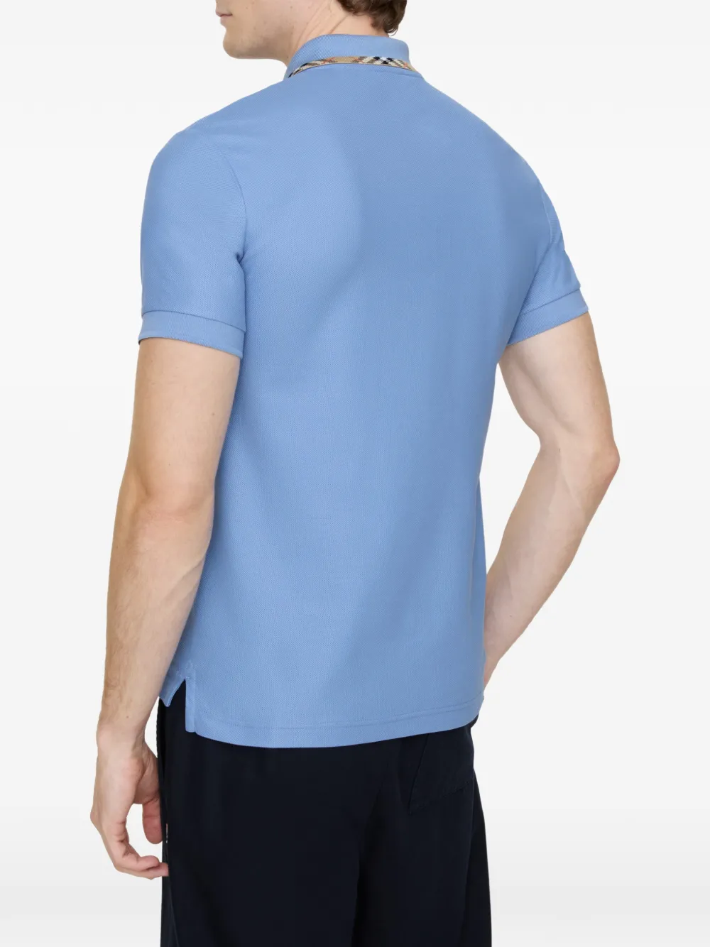 Burberry Check Trim Cotton Polo Shirt | Blue | FARFETCH ZA