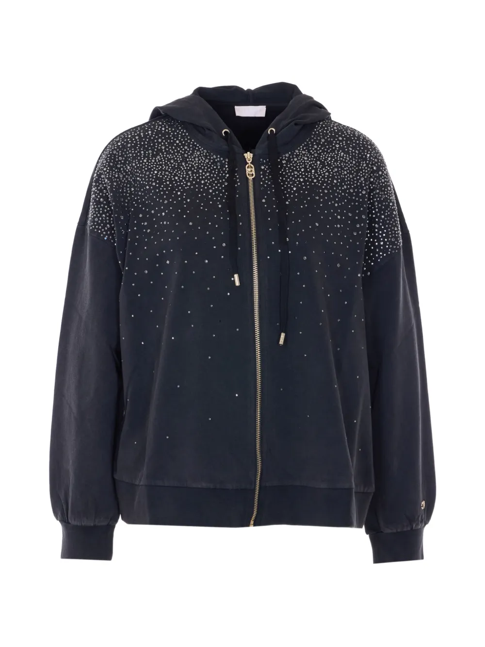 LIU JO rhinestone-embellished zip-up hoodie - Nero