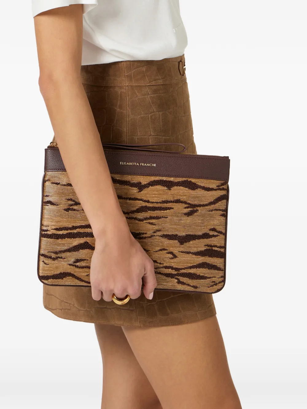  Elisabetta Franchi Tiger-stripe Clutch Bags - Brown 