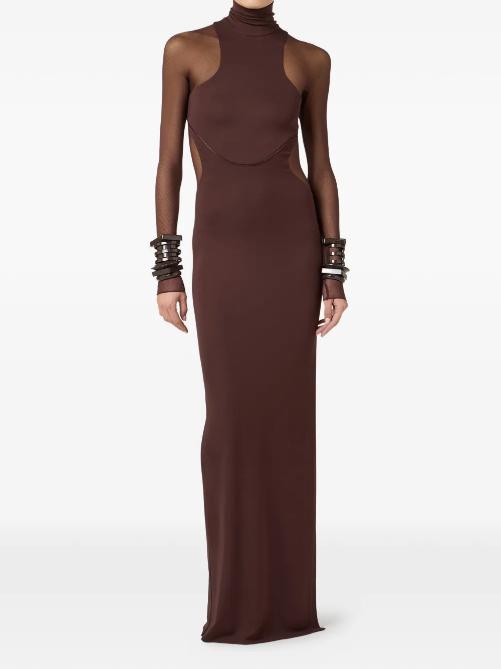 Elisabetta Franchi Red Carpet jurk met doorzichtig vlak Bruin