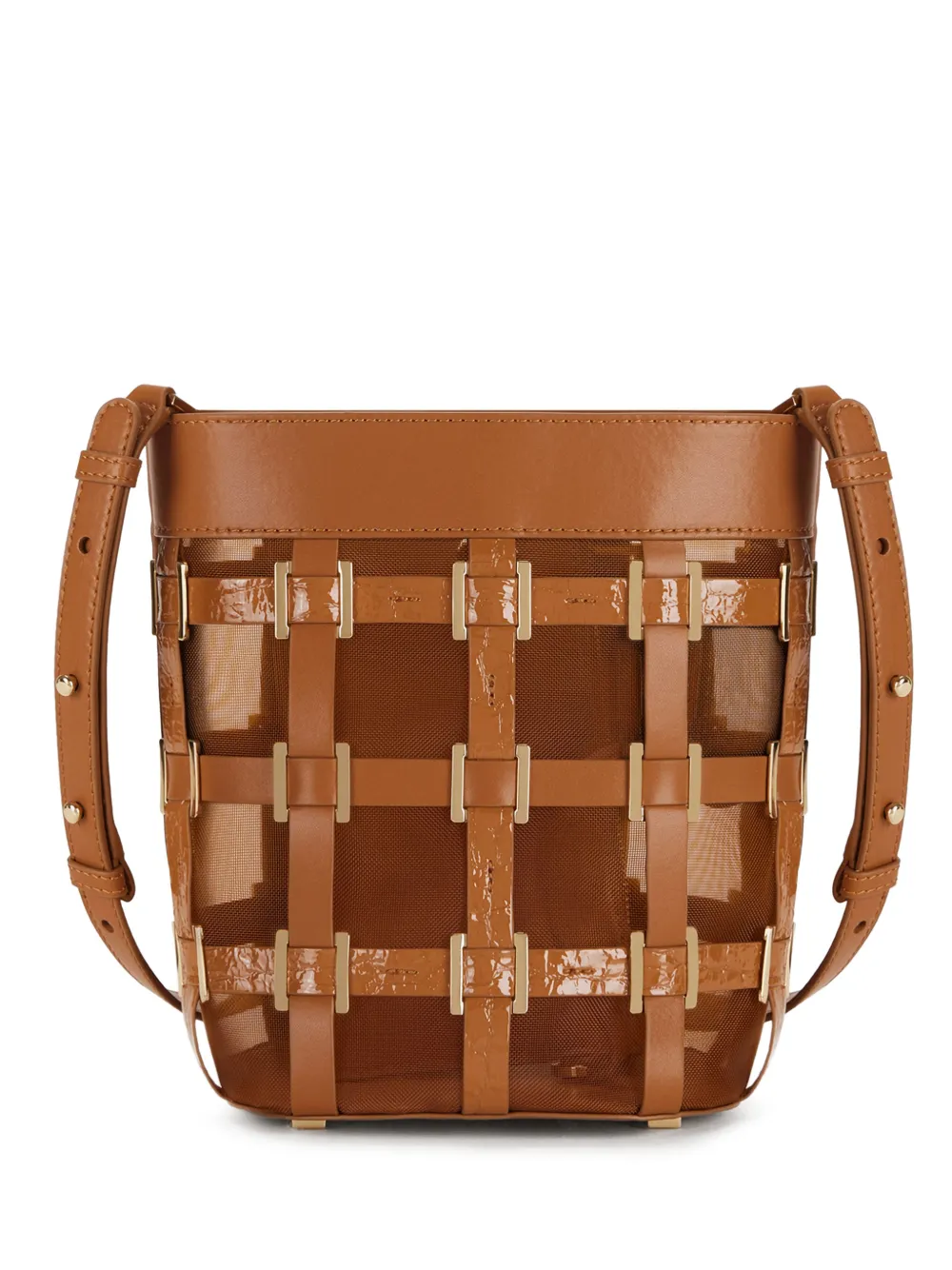 Elisabetta Franchi Mesh bucket-tas met ringen Bruin