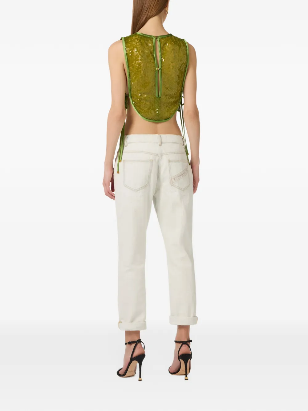 Elisabetta Franchi Denim broek met vijf zakken Beige