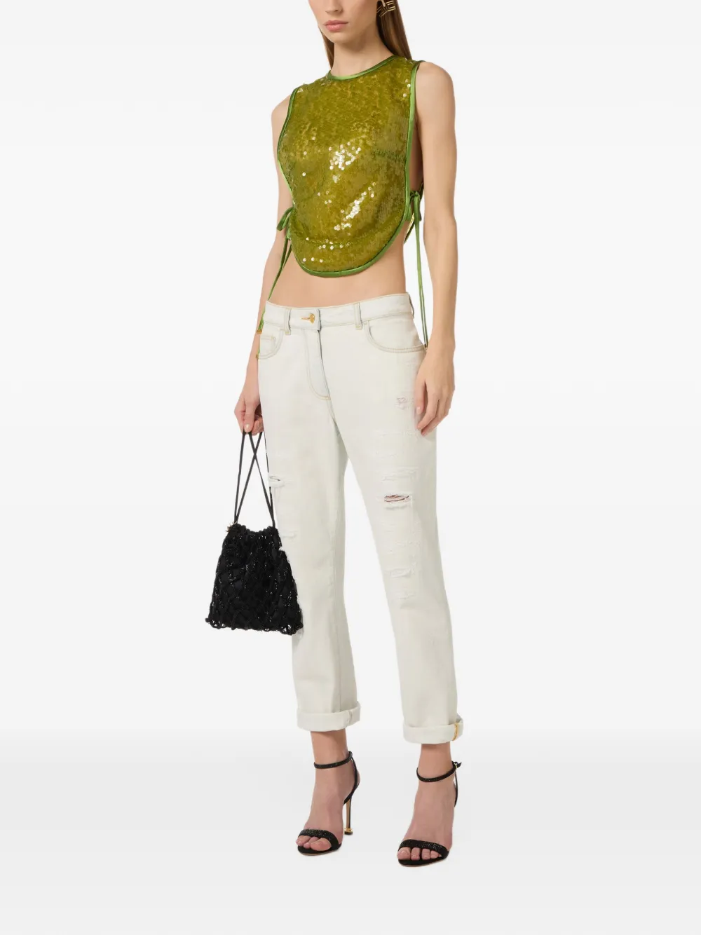 Elisabetta Franchi Denim broek met vijf zakken Beige