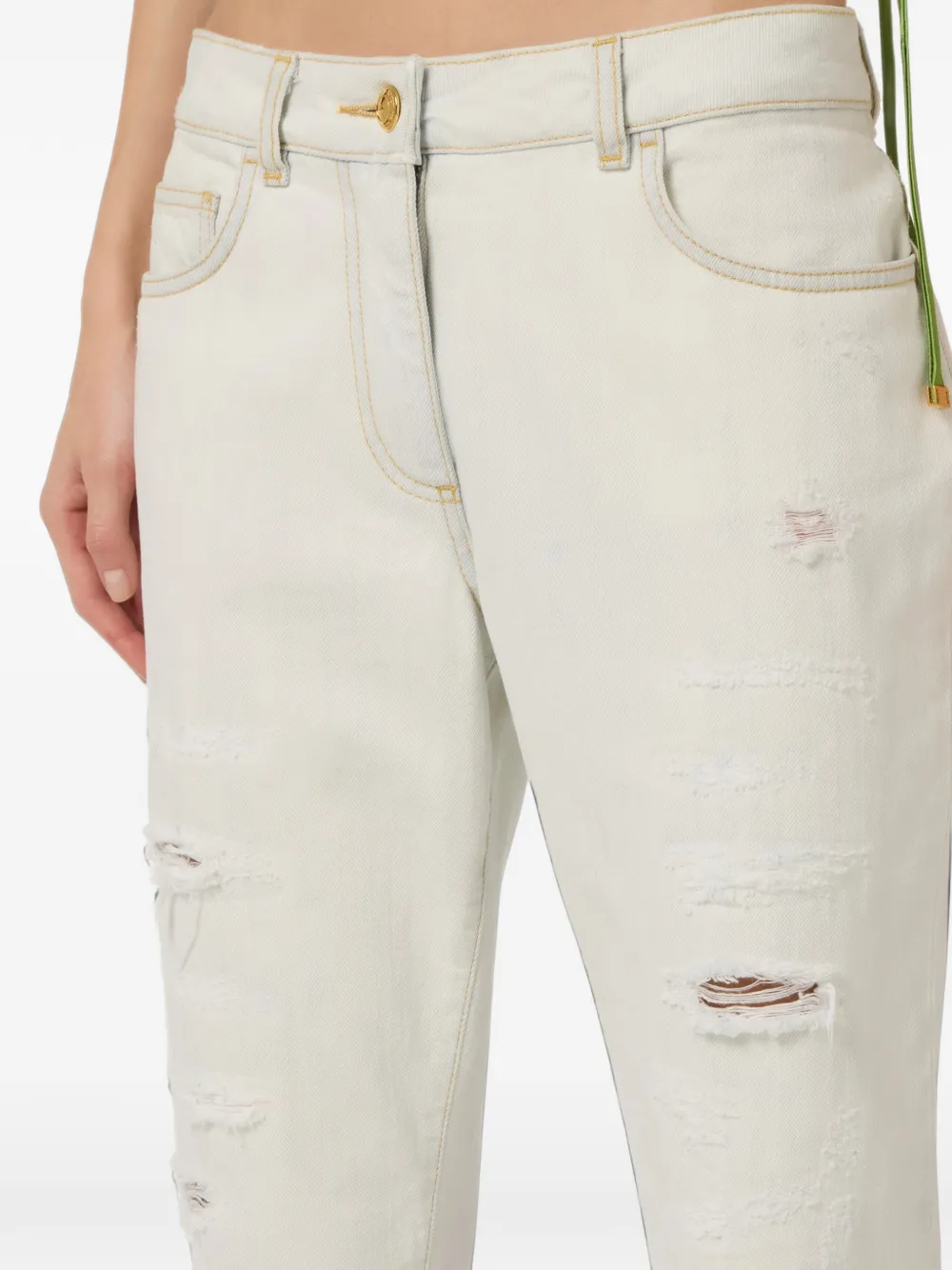 Elisabetta Franchi Denim broek met vijf zakken Beige