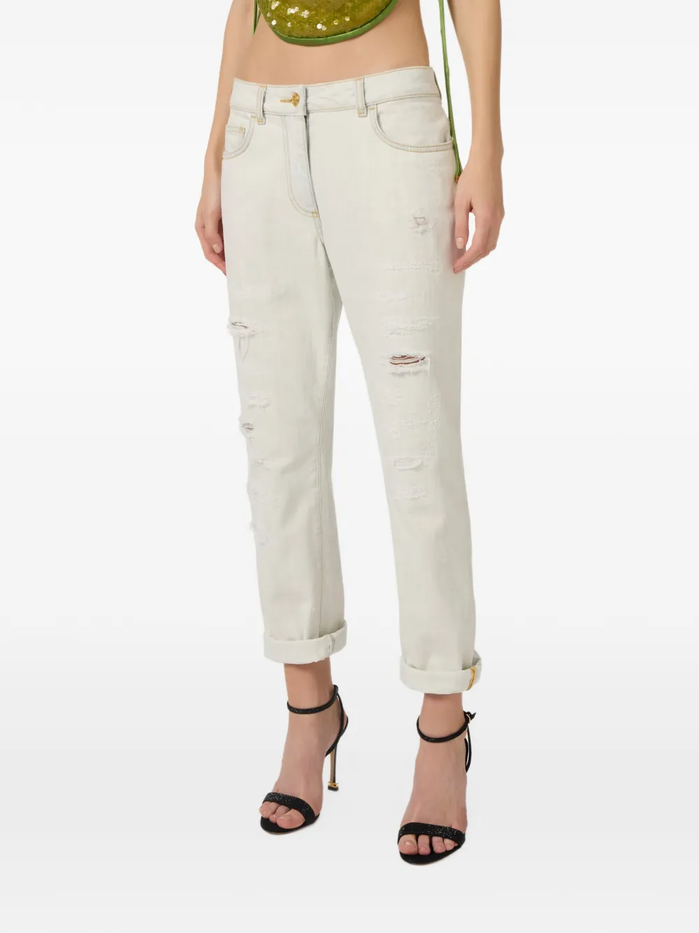 Elisabetta Franchi Denim broek met vijf zakken Beige