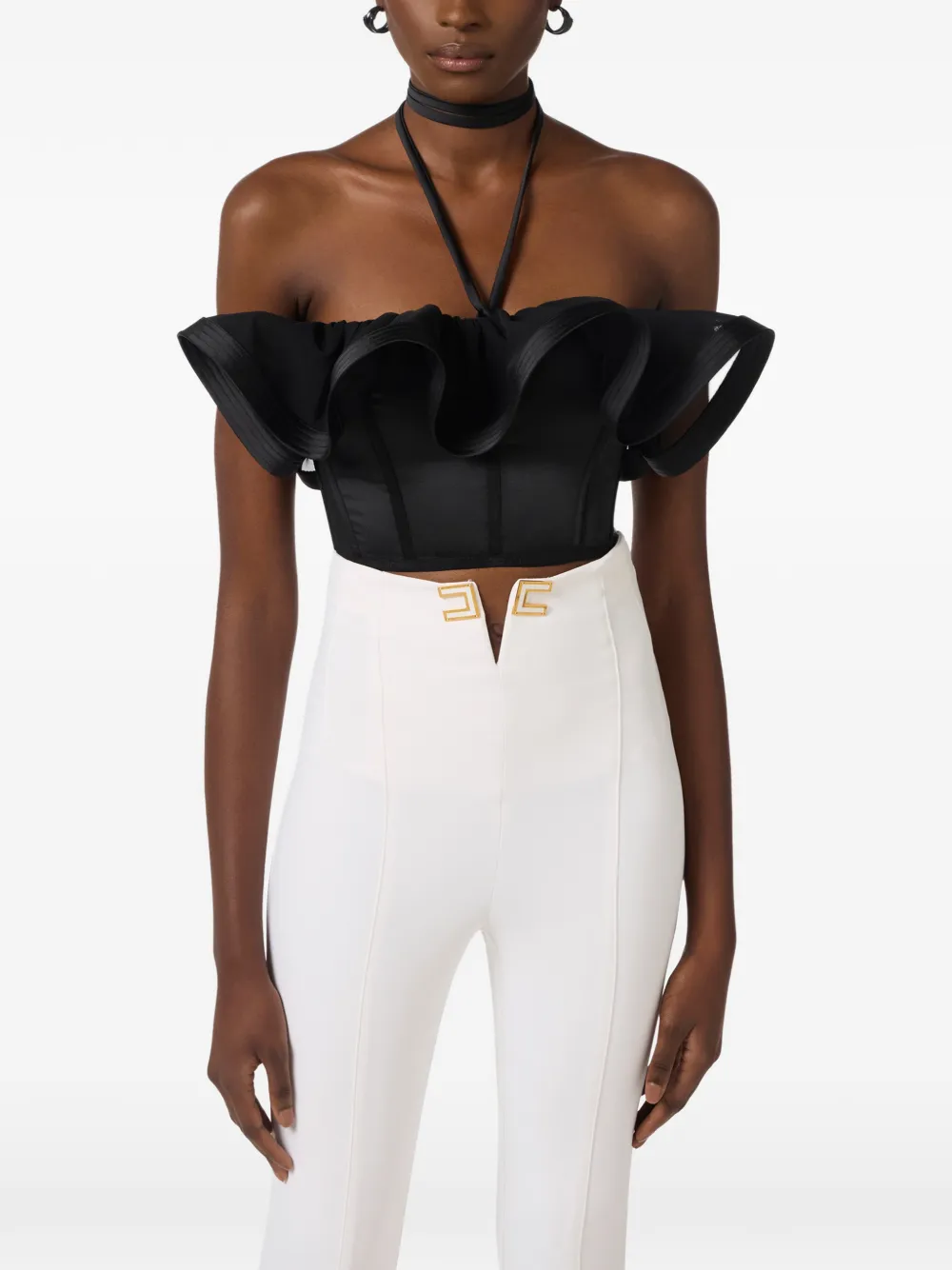 Elisabetta Franchi Haltertop met ruches Zwart