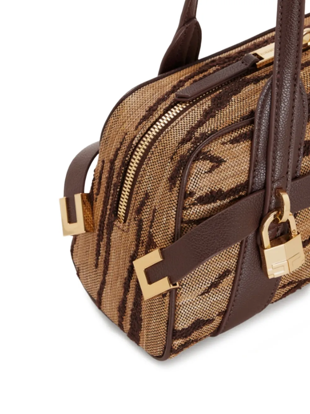  Elisabetta Franchi Tiger Stripe Padlock Shoulder Bag - Neutrals 