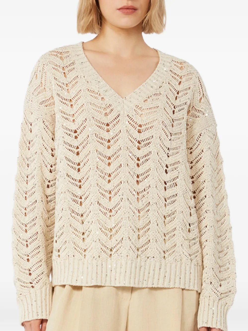Openwork V-Neck Sweater
