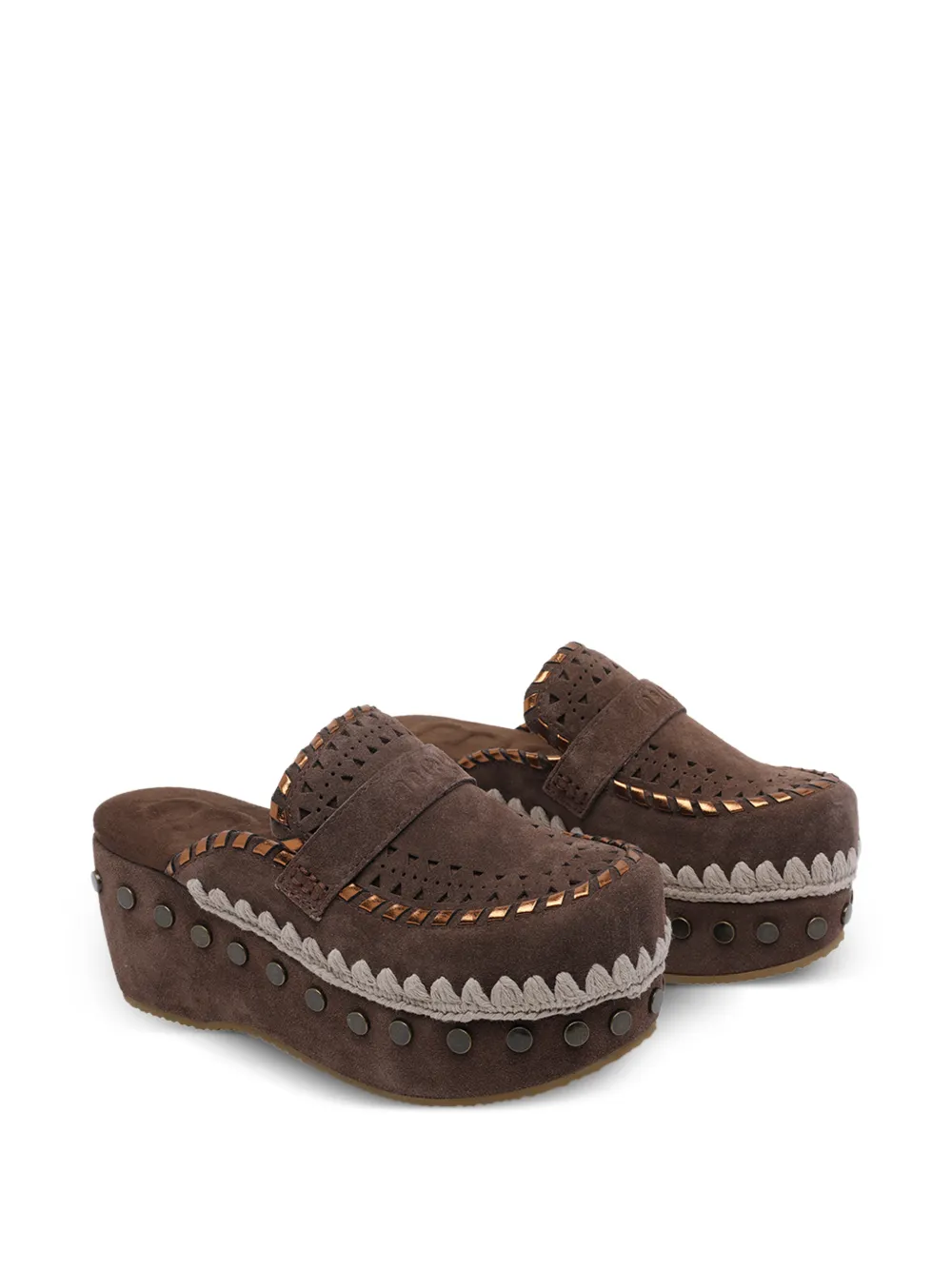 Mou Suède muiltjes met studs en uitgesneden details Bruin