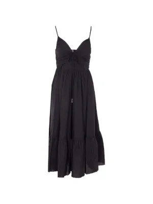 aje melrose dress black Transcendent Ruffle Midi Dress-BLACK / XXS