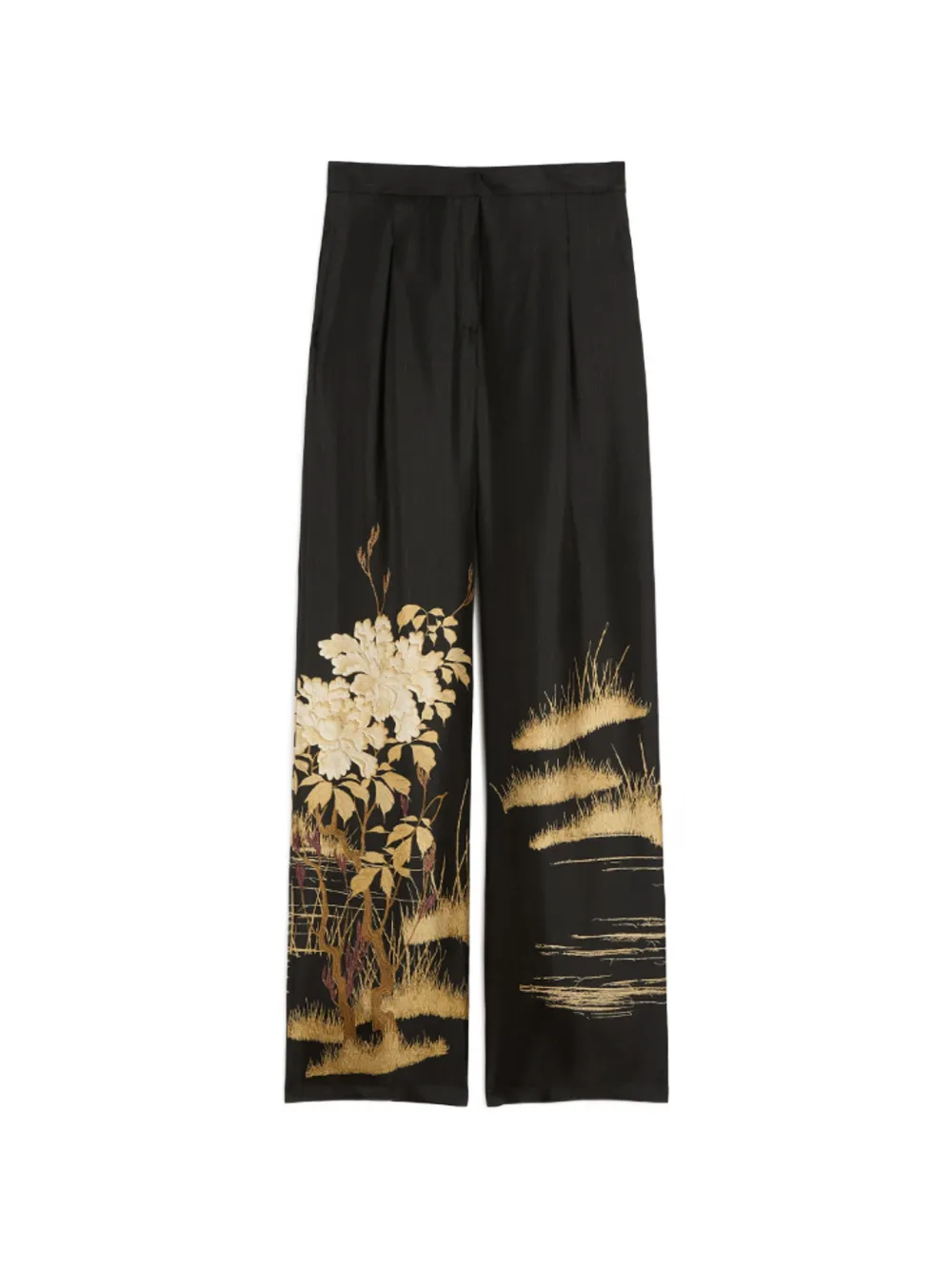 Max Mara fluid printed silk trousers - Black