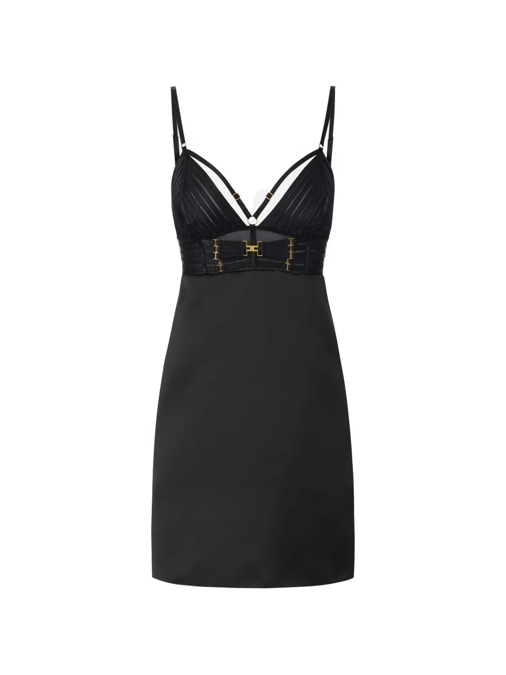 Elisabetta Franchi duchess satin with elastic straps mmini dress - Nero