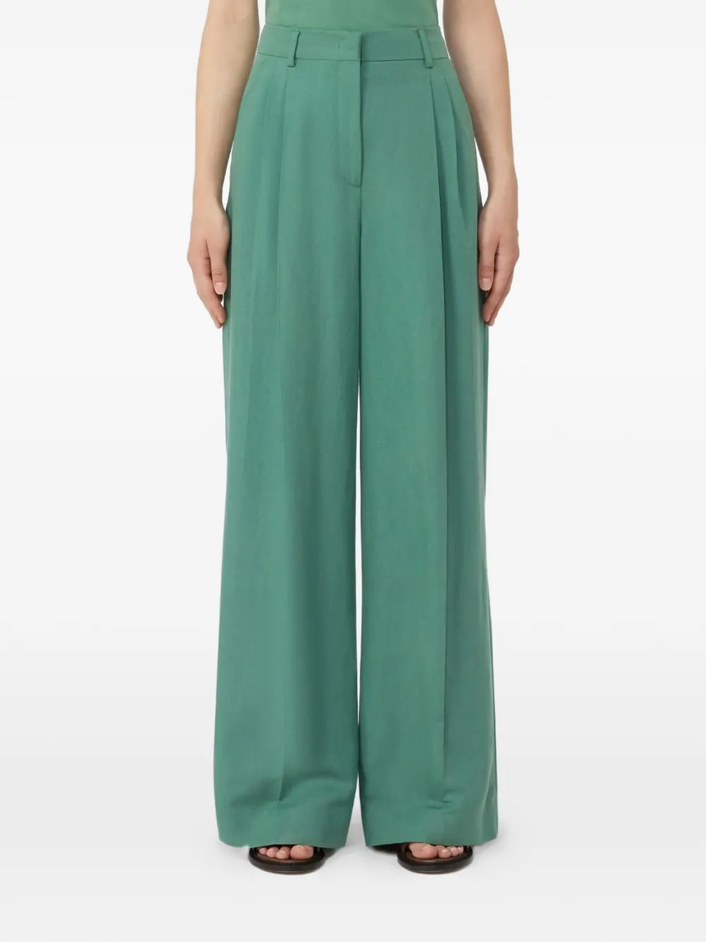  Weekend Max Mara Viscose And Linen Wide-leg Trousers - Green 