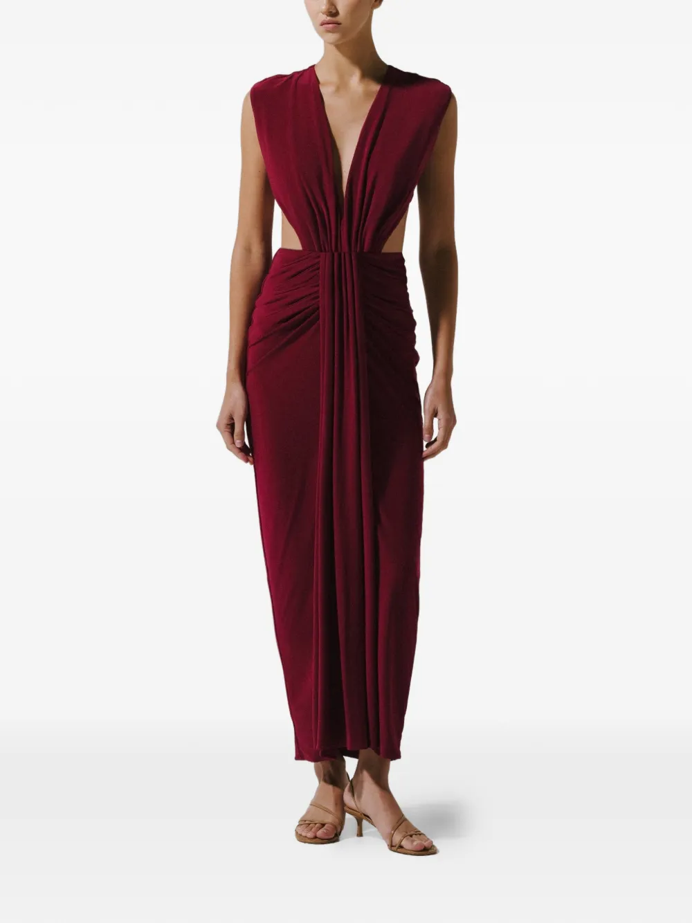 Baobab Nia V-neck ruched maxi dress Rood