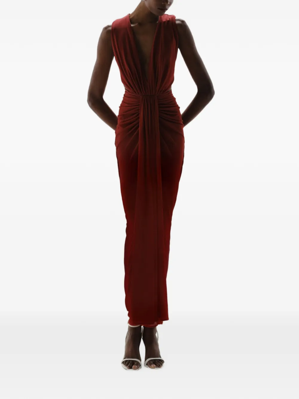 Baobab Nia V-neck ruched maxi dress Rood