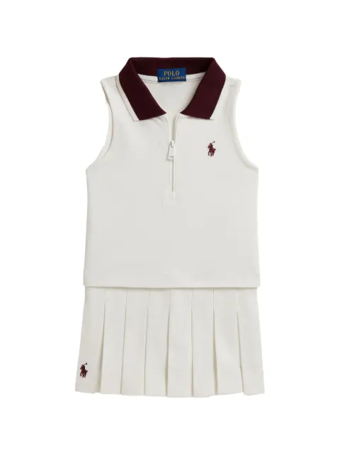 POLO RALPH LAUREN KIDS طقم تنورة وتوب بكسرات وخصر بشعار الماركة
