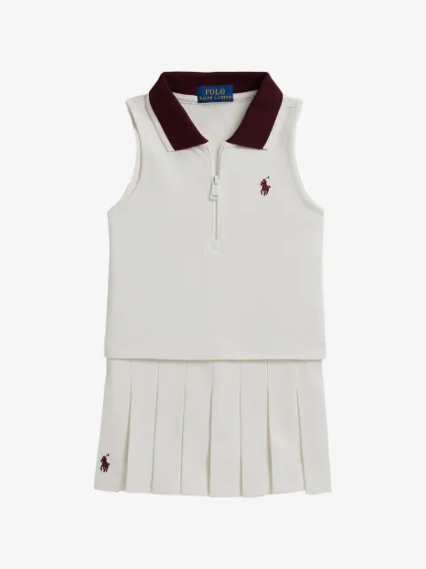 POLO RALPH LAUREN KIDS طقم تنورة وتوب بكسرات وخصر بشعار الماركة