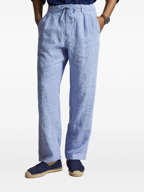 Polo Ralph Lauren Pleated Linen Trousers | Blue | FARFETCH