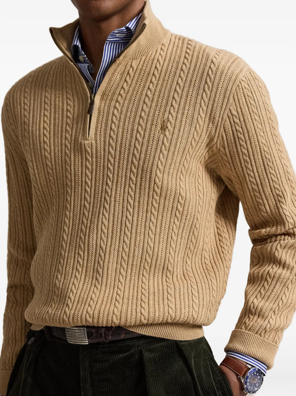 Polo Ralph Lauren Kabelgebreide trui met kwartrits Beige