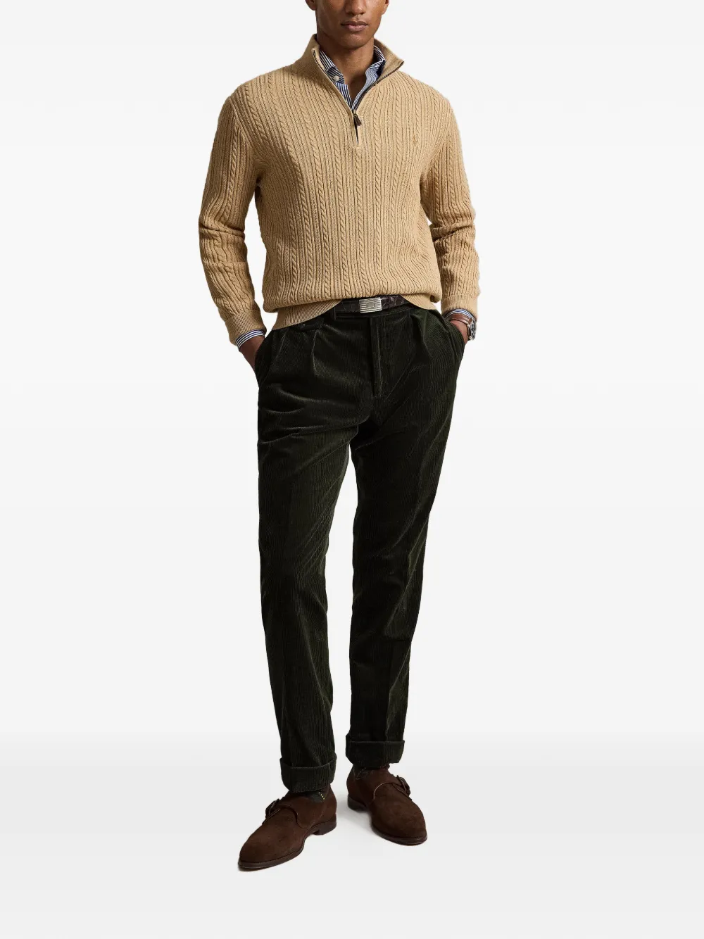 Polo Ralph Lauren Kabelgebreide trui met kwartrits Beige