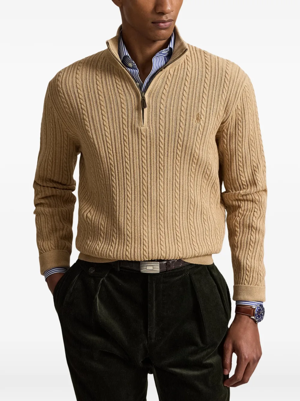 Polo Ralph Lauren Kabelgebreide trui met kwartrits Beige