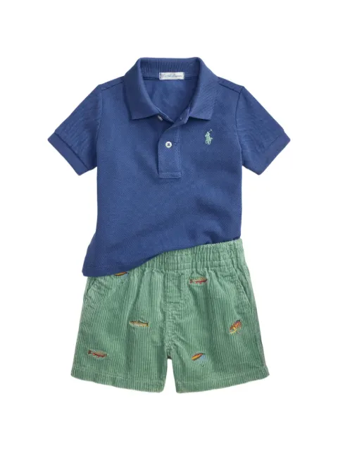 POLO RALPH LAUREN KIDS logo-embroidered corduroy cotton polo and shorts set