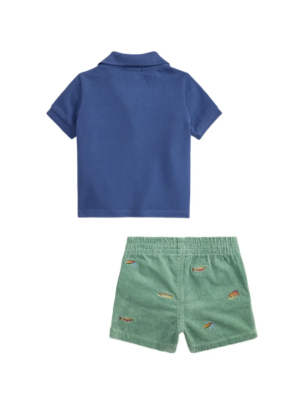 POLO RALPH LAUREN KIDS Ribfluwelen katoenen poloshirt en shorts met geborduurd logo Blauw