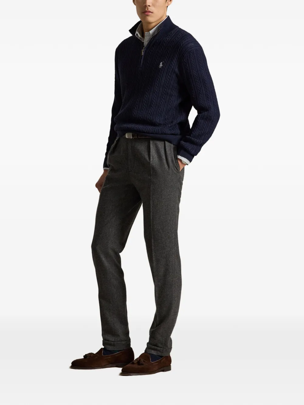 Polo Ralph Lauren Kabelgebreide trui met kwartrits Blauw