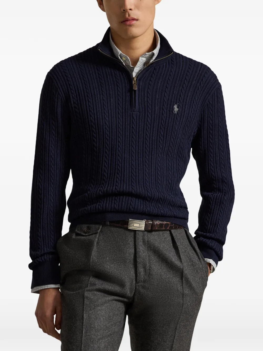 Polo Ralph Lauren Kabelgebreide trui met kwartrits Blauw