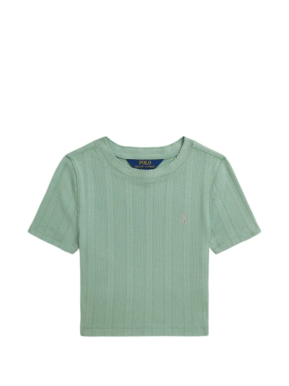 POLO RALPH LAUREN KIDS T-shirt in maglia pointelle con orlo a smerlo - Verde