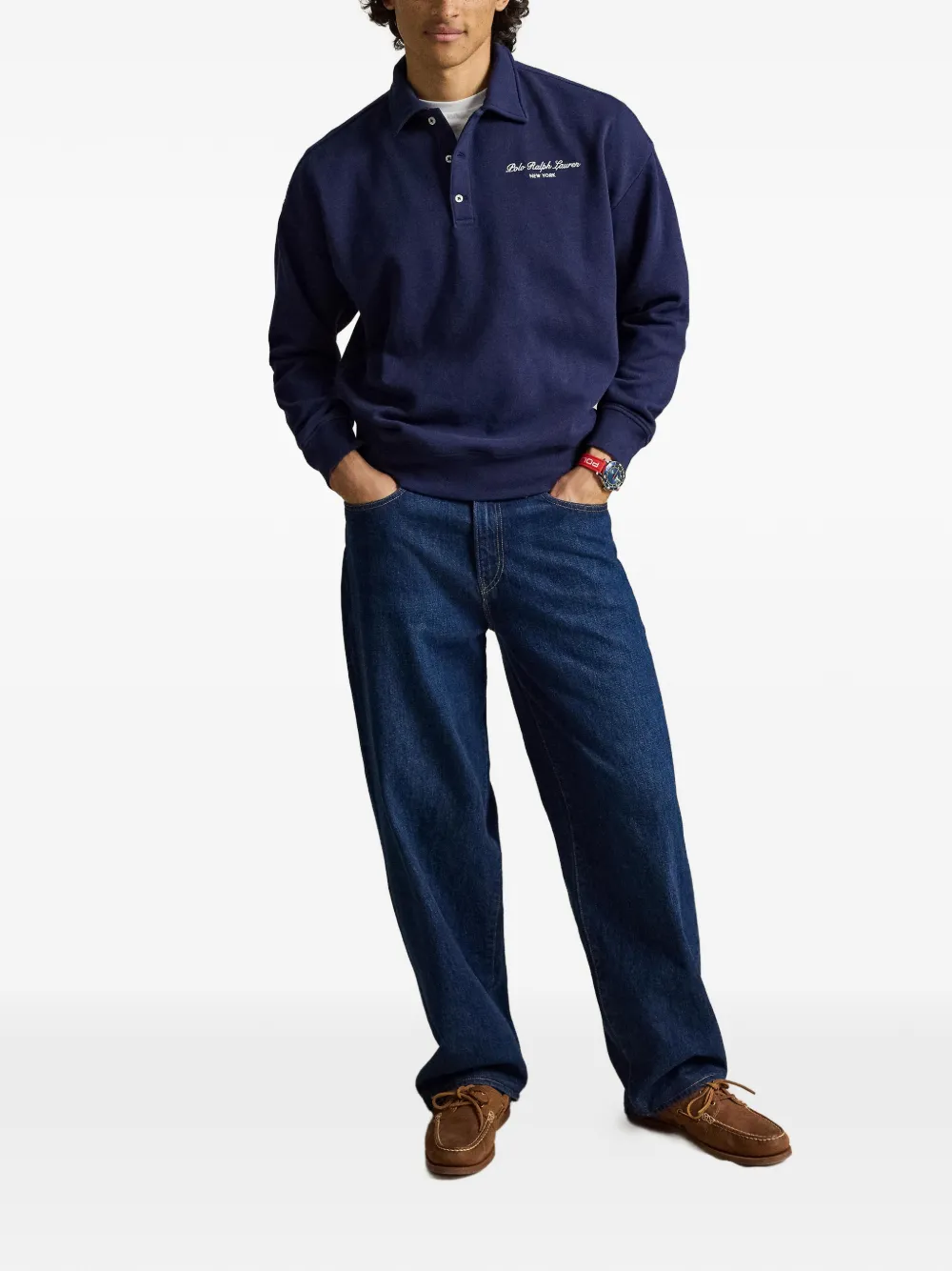 Polo Ralph Lauren Ruimvallende sweater met kraag en logo Blauw